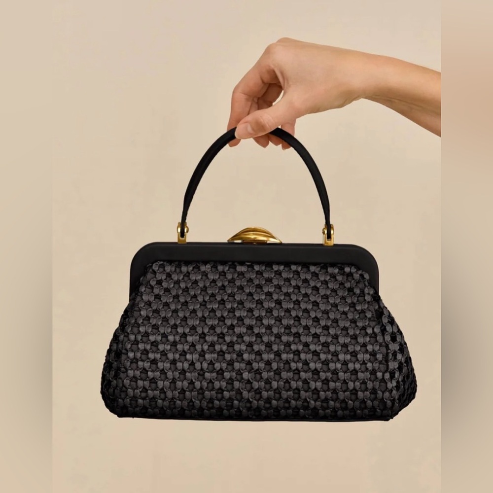 cult gaia Black Woven Leather Top-Handle Crossbody Bag - Picture 3 of 7